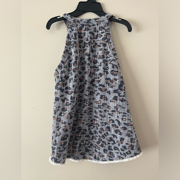 Anthropologie W5 Womens  Cary Top Size med Blue Tan Leopard Print Halter Fringe - Picture 2 of 4